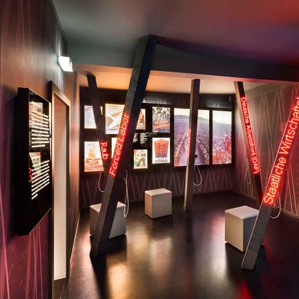 Ausstellungsraum im Ludwig Erhard Zentrum Fürth zeigt die Säulen der NS-Wirtschaft